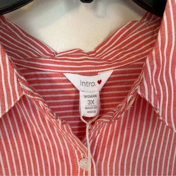 Intro Peach & White Striped Button-Up 3/4 Roll Tab Sleeve Boho Size 3X - Picture 8 of 16